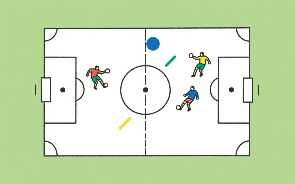 边路推进与双后腰保护的战术示意图风格插画