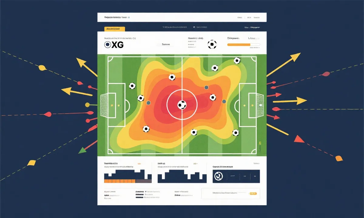 足球数据可视化：热区、关键传球箭头、xG点位叠加的战术示意